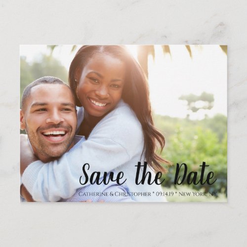 Modern Brush Script Save the Date Photo Wedding Postcard