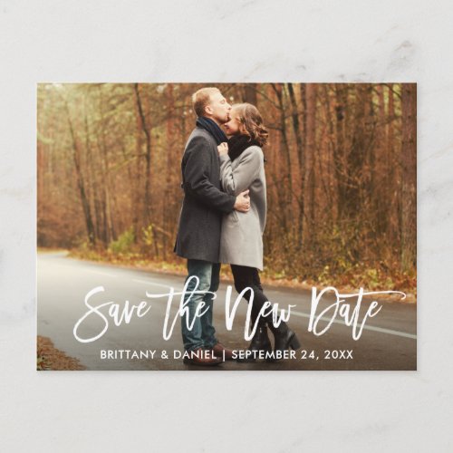 Modern Brush Script Save The New Date Postcard