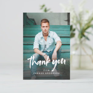 Modern Brush Script Simple Photo Graduation Thank You Card