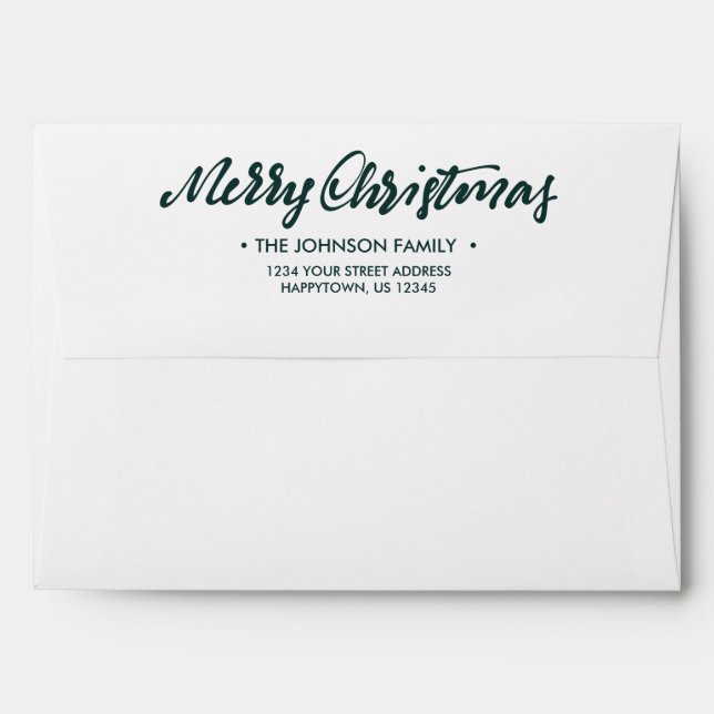 Modern Brush Script Simply Merry Christmas Green Envelope (Back (Top Flap))