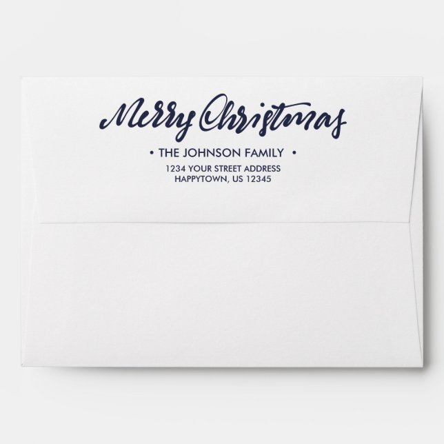 Modern Brush Script Simply Merry Christmas Navy Envelope (Back (Top Flap))