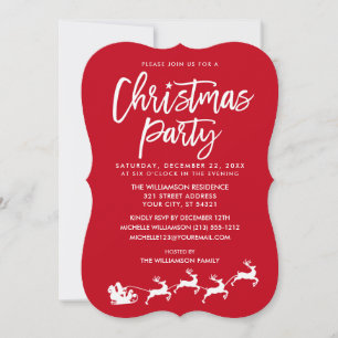 Modern Brush Script Star Santa Christmas Party Invitation