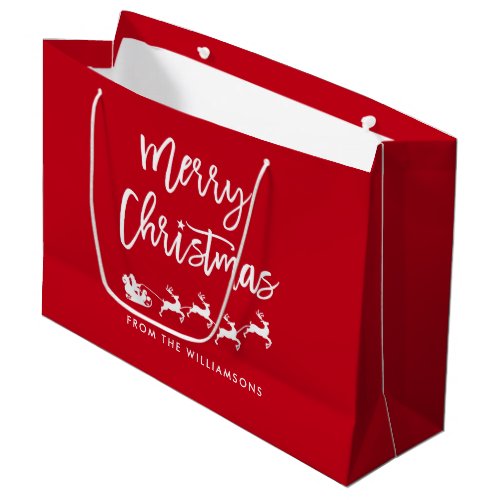 Modern Brush Script Star Santa Merry Christmas Large Gift Bag