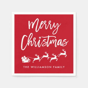 Modern Brush Script Star Santa Merry Christmas Napkins