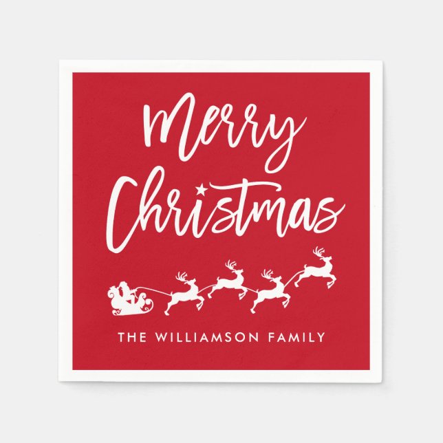 Modern Brush Script Star Santa Merry Christmas Napkins (Front)