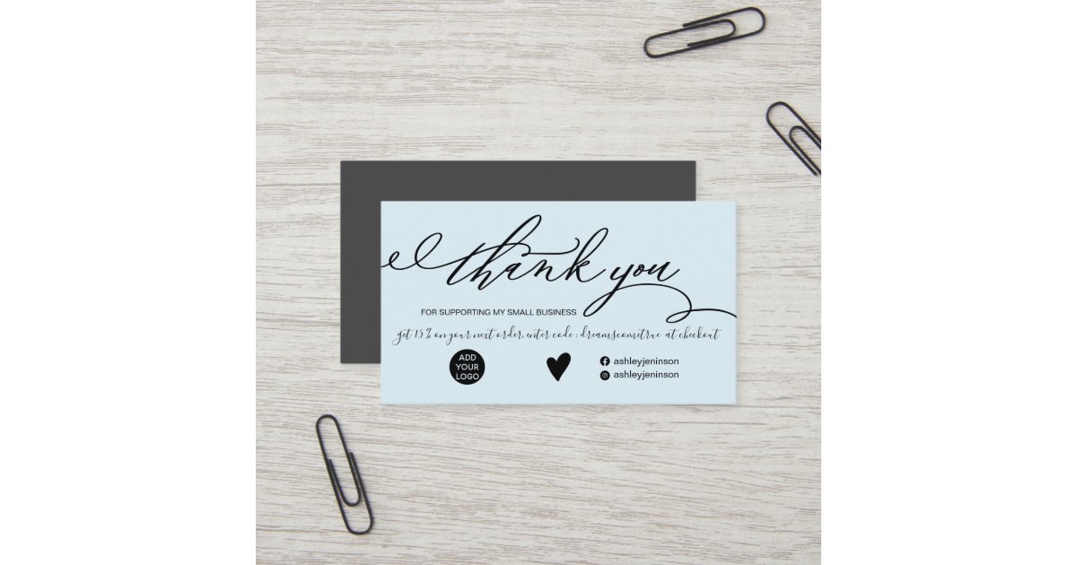 Modern brush script teal blue order thank you business card | Zazzle