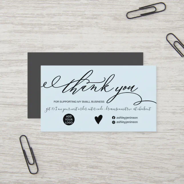 Modern brush script teal blue order thank you business card | Zazzle