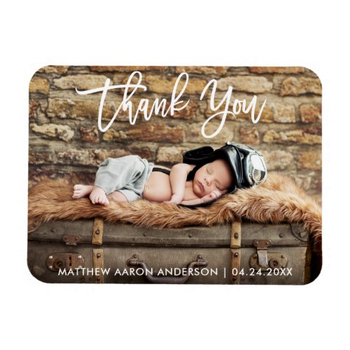 Modern Brush Script Thank You New Baby Wht Magnet