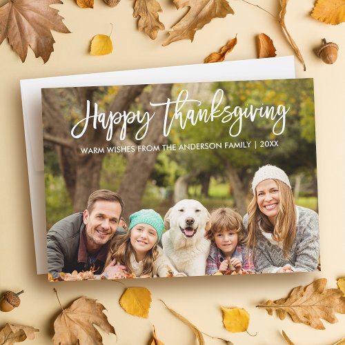 Modern Brush Script Thanksgiving Family Photo Holiday Card