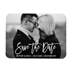 Modern Brush Script Trendy Save The Date Photo Magnet