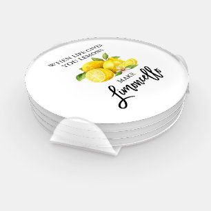 Modern Brush Script Watercolor Lemons Limoncello Coaster Set