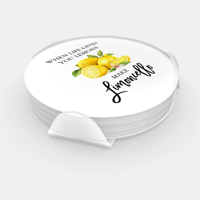 Modern Brush Script Watercolor Lemons Limoncello Coaster Set (Set)