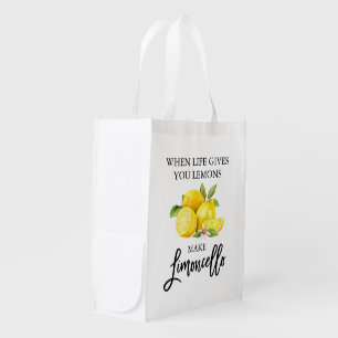 Modern Brush Script Watercolor Lemons Limoncello Grocery Bag
