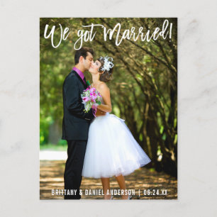 Modern Brush Script We Got Married Couple Photo Postcard