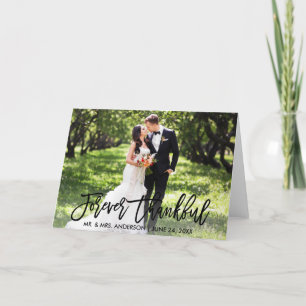 Modern Brush Script Wedding Forever Thankful Fold Thank You Card