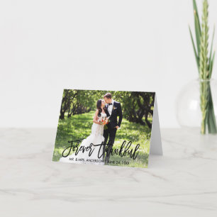 Modern Brush Script Wedding Forever Thankful Note Letterpress Thank You Card