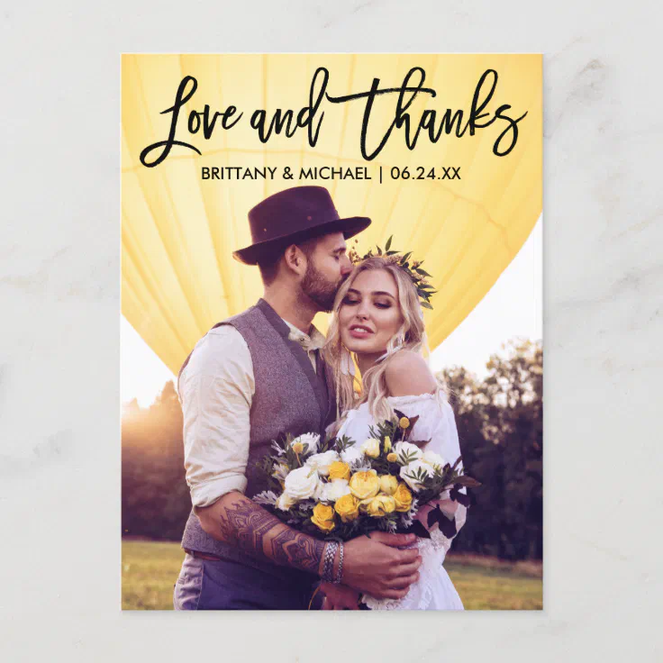 Modern Brush Script Wedding Love Thanks Couple Postcard Zazzle