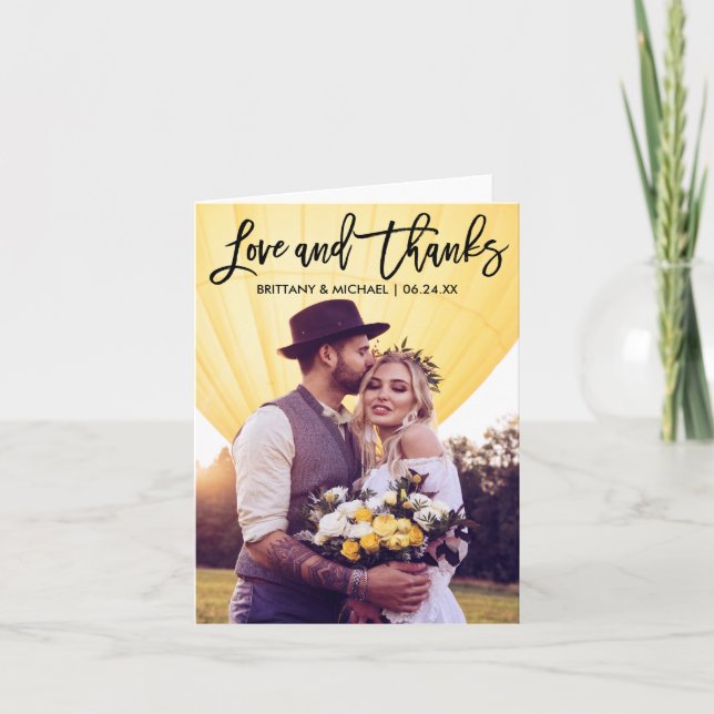 Modern Brush Script Wedding Love Thanks Note Card (Front)