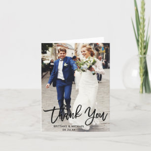 Modern Brush Script Wedding Photo Note Thank You Card