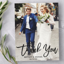 Modern Brush Script | Wedding Photo Thank You Postcard