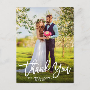 Modern Brush Script Wedding Photo Thank You W Postcard