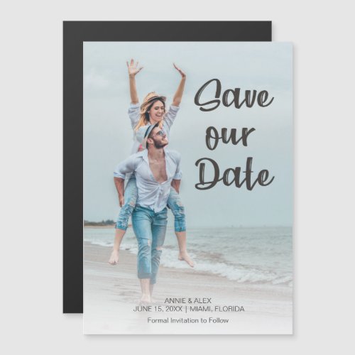 Modern Brush Script Wedding Save Date Photo Magnetic Invitation