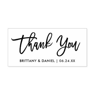 Modern Brush Script Wedding Thank You Rubber Stamp