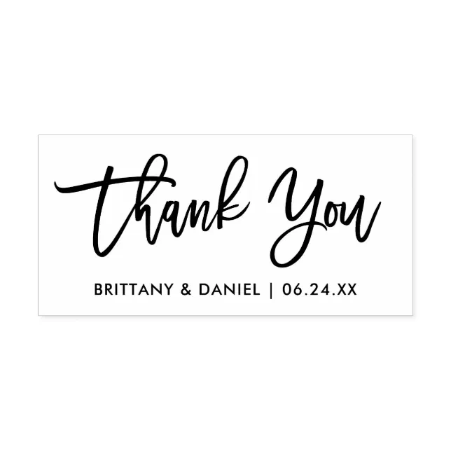 Modern Brush Script Wedding Thank You Rubber Stamp | Zazzle