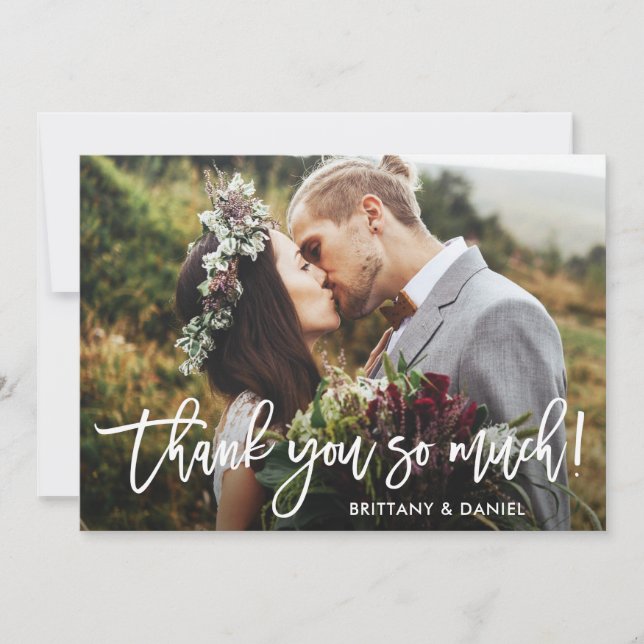 Modern Brush Script Wedding Thank You So Much Wht (Front)
