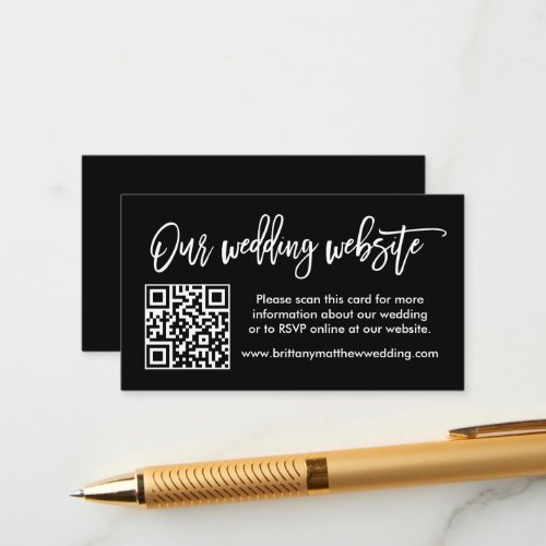 Modern Brush Script Wedding Website QR Black Enclosure Card