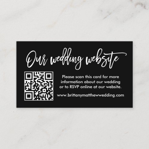 Modern Brush Script Wedding Website QR Black Enclosure Card