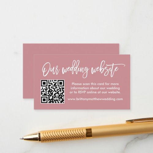 Modern Brush Script Wedding Website QR Dusty Rose Enclosure Card