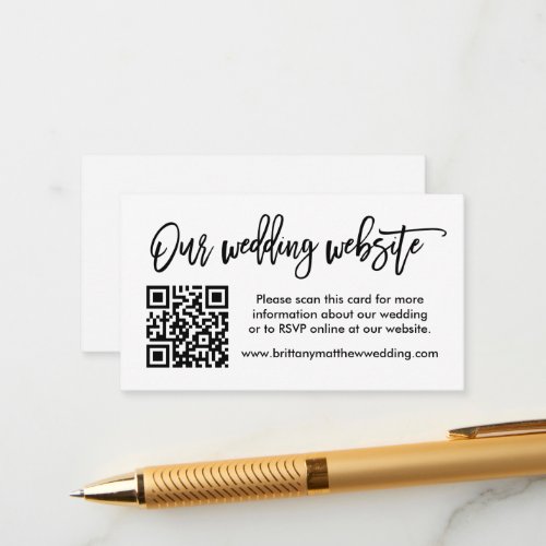 Modern Brush Script Wedding Website QR Enclosure Card