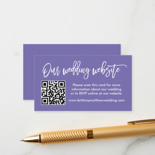 Modern Brush Script Wedding Website QR Periwinkle Enclosure Card