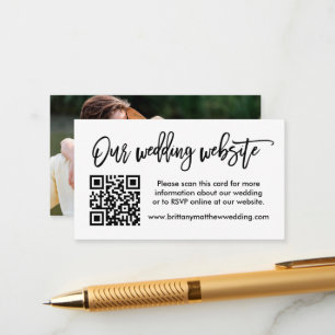 Modern Brush Script Wedding Website QR Photo Enclosure Card