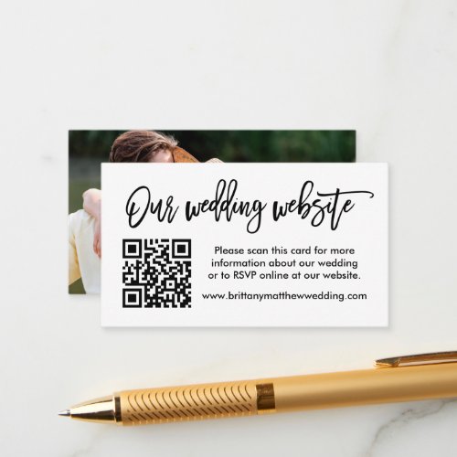 Modern Brush Script Wedding Website QR Photo  Enclosure Card