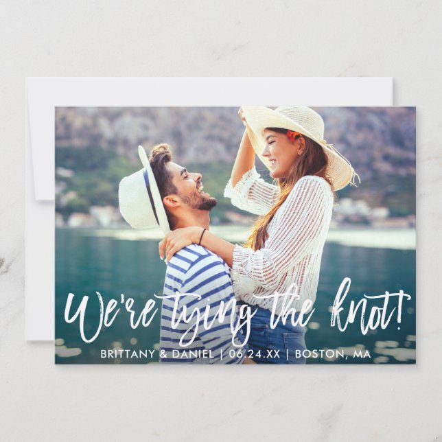 Modern Brush Script We're Tying The Knot Save The Date (Front)