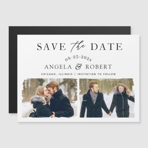 Modern Brush Stroke 2 Photo Save the Date Magnet - Modern Minimalist Brush Stroke 2 Photo Save the Date Magnetic Card
