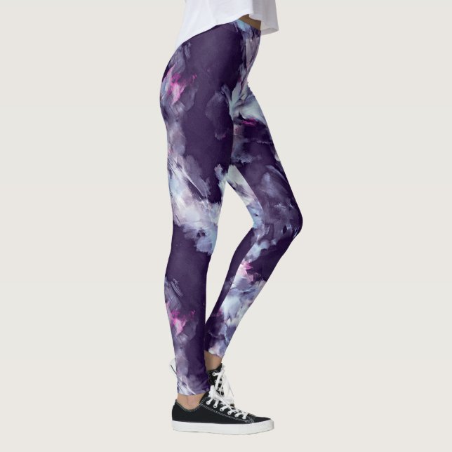 Modern brush stroke blue and purple Leggings (Right)