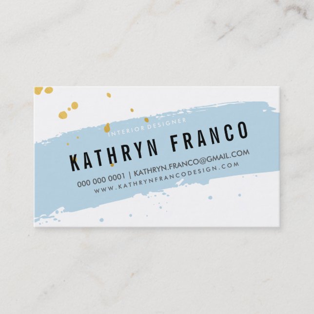 MODERN BRUSH STROKE cute baby blue gold splatter Business Card (Front)