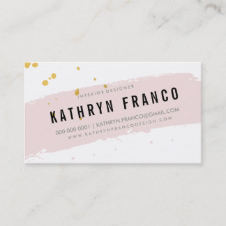 MODERN BRUSH STROKE cute pale pink gold splatter Business Card