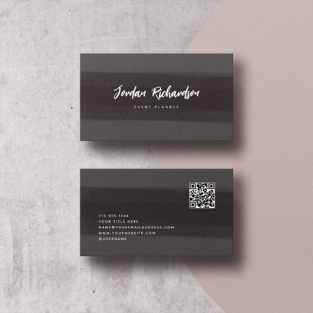 Modern Brush Stroke | Dark Gray with QR Code Business Card (Creator Uploaded)