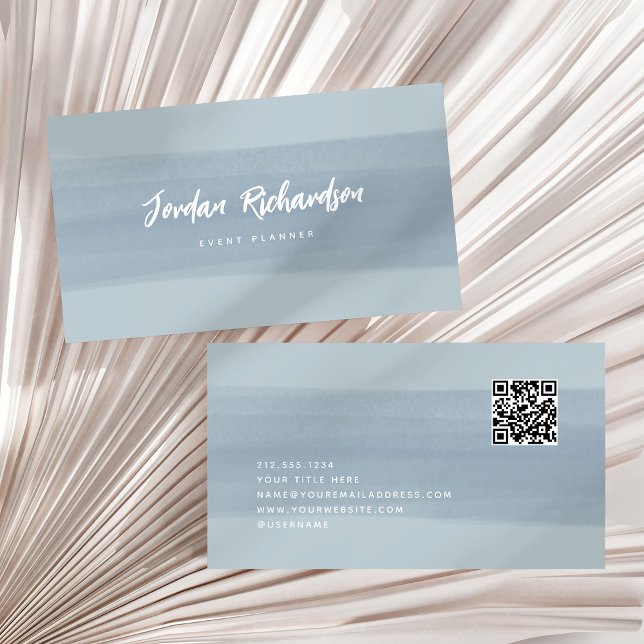Modern Brush Stroke | Dusty Blue with QR Code Business Card (Creator Uploaded)