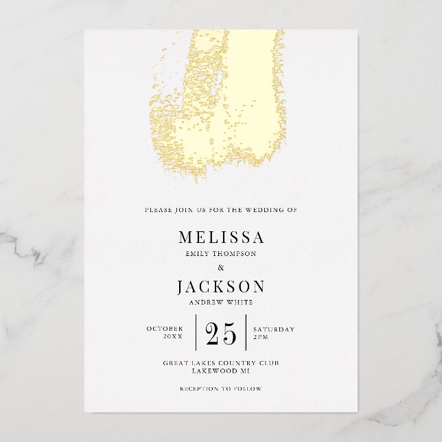 Modern Brush Stroke Elegant Wedding Foil Invitation (Front)