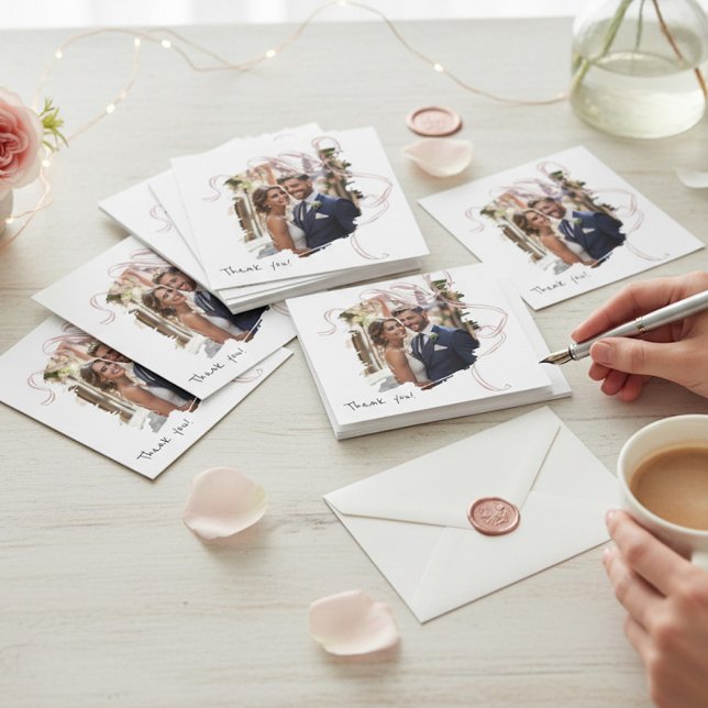 Modern Brush Stroke Floral Wedding Thank You Card (Creator Uploaded)