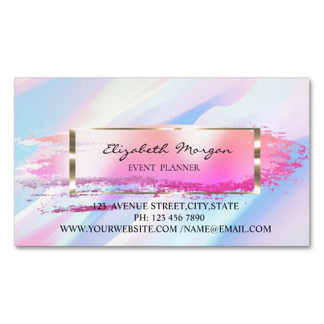 Modern Brush Stroke Frame Abstract Holographic Business Card Magnet (Front)