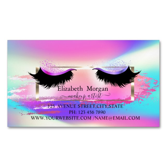 Modern Brush Stroke,Frame Holographic Faux Lashes Business Card Magnet (Front)