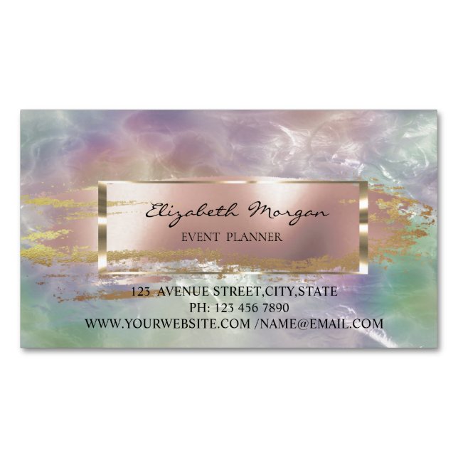 Modern Brush Stroke,Gold Frame Holographic Pearl Business Card Magnet (Front)