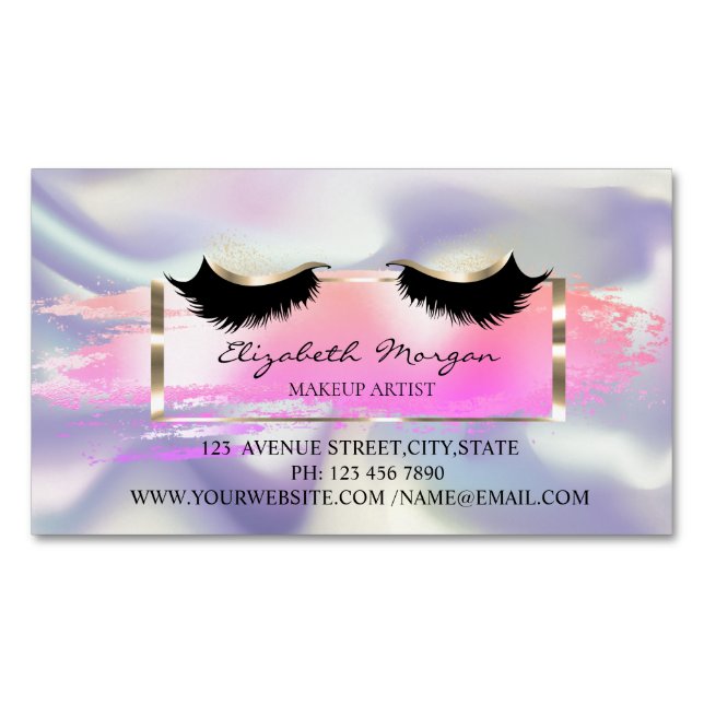 Modern Brush Stroke,Holographic Faux Lashes Business Card Magnet (Front)