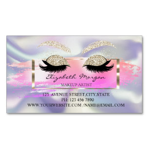 Modern Brush Stroke,Holographic Glitter Lashes Business Card Magnet